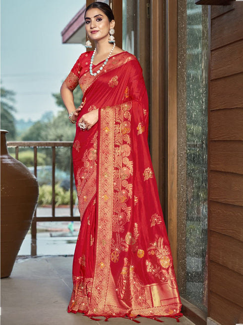 Deeva Sarees Red Silk Saree